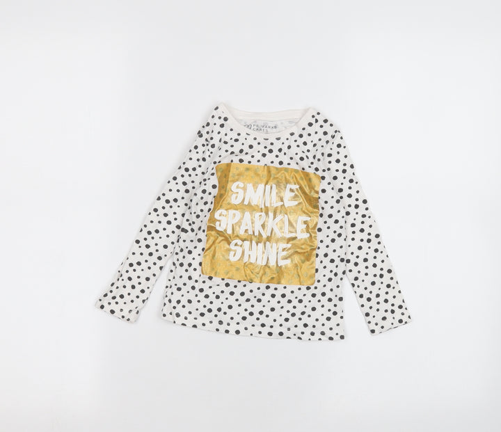 Primark Girls White Polka Dot  Basic T-Shirt Size 2-3 Years