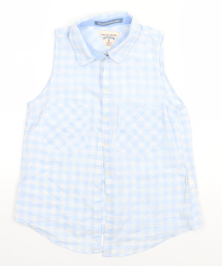 Bershka Womens Blue Check Basic Button-Up Size S