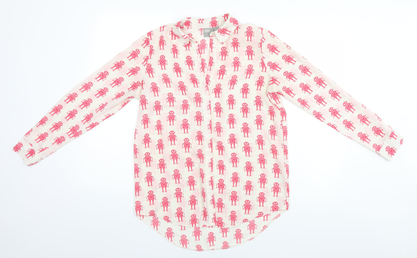ASOS Womens Ivory Geometric  Basic Button-Up Size 8  - Robots, Hearts