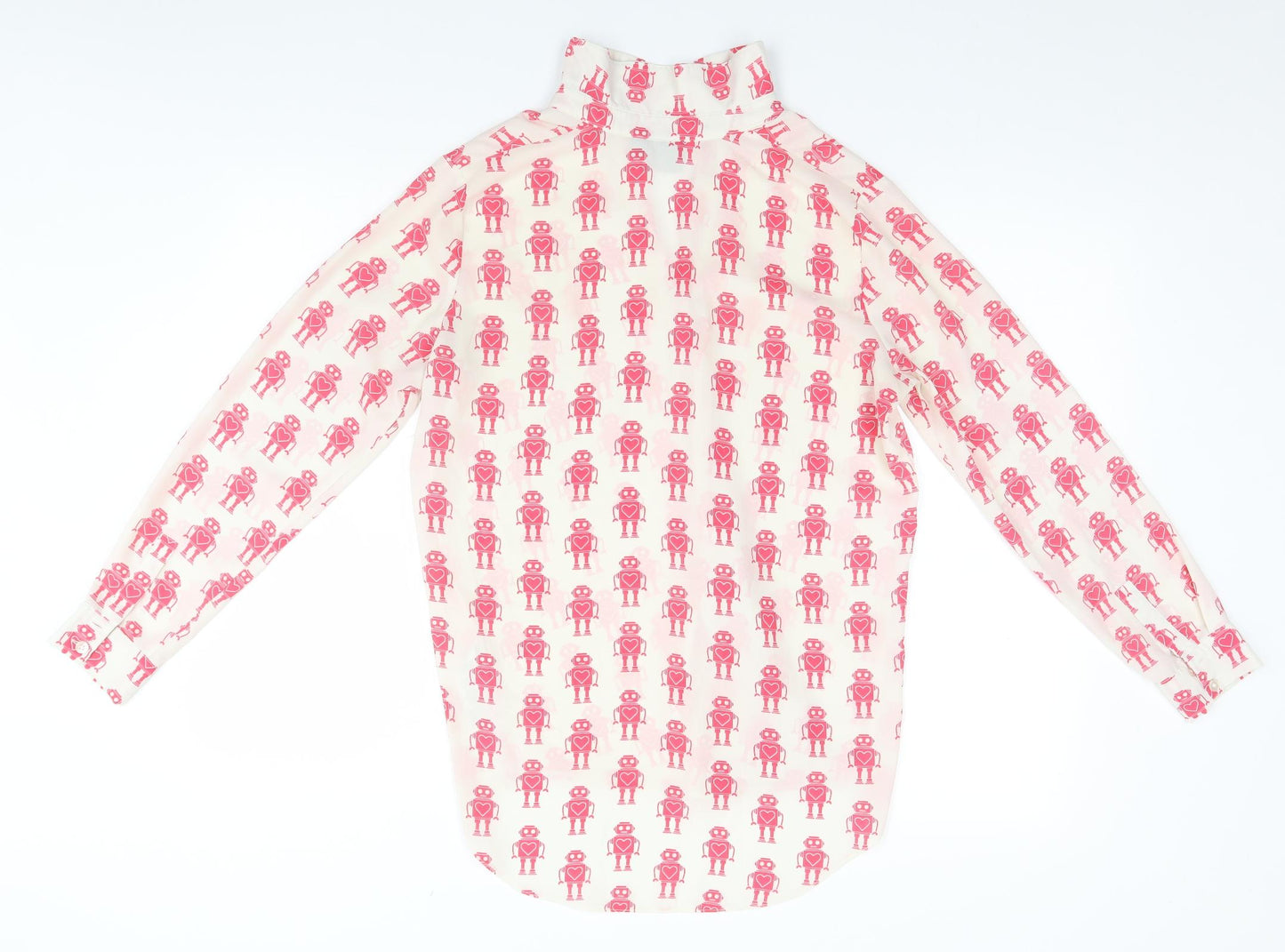 ASOS Womens Ivory Geometric  Basic Button-Up Size 8  - Robots, Hearts