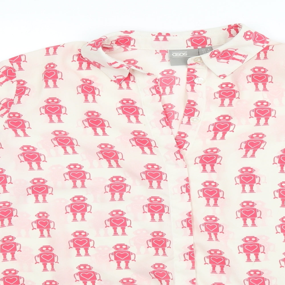 ASOS Womens Ivory Geometric  Basic Button-Up Size 8  - Robots, Hearts