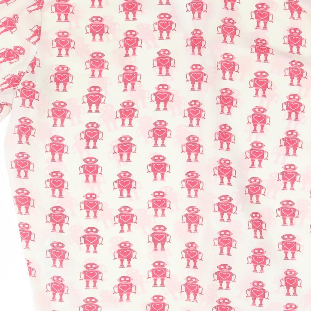 ASOS Womens Ivory Geometric  Basic Button-Up Size 8  - Robots, Hearts