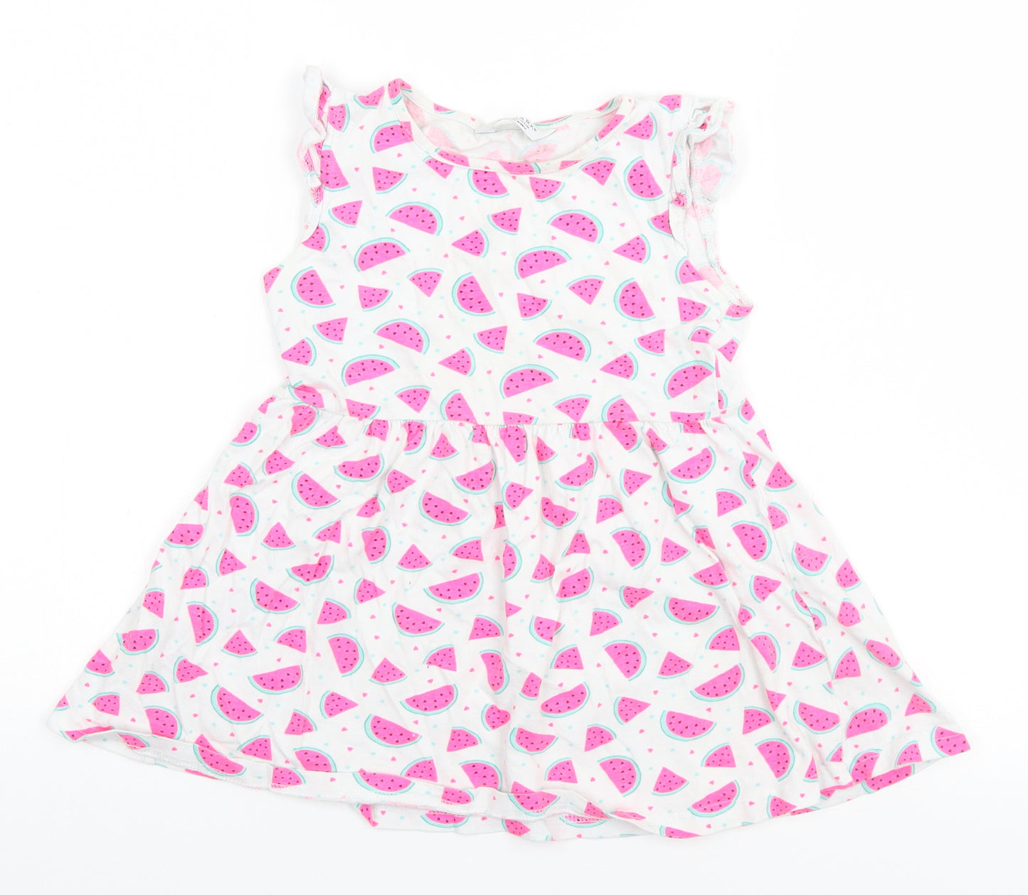 Primark Girls White Geometric  A-Line  Size 6-7 Years  - Watermelon