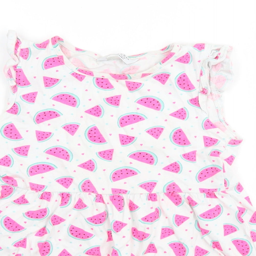 Primark Girls White Geometric  A-Line  Size 6-7 Years  - Watermelon