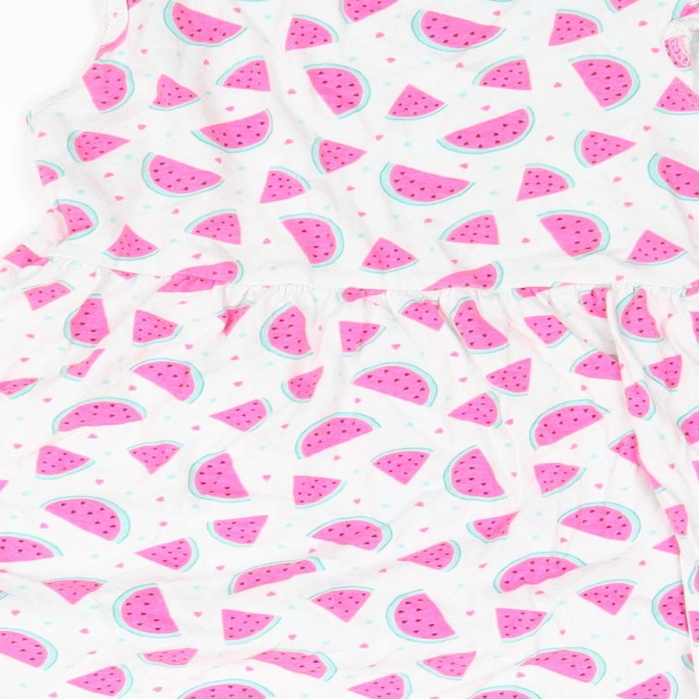 Primark Girls White Geometric  A-Line  Size 6-7 Years  - Watermelon