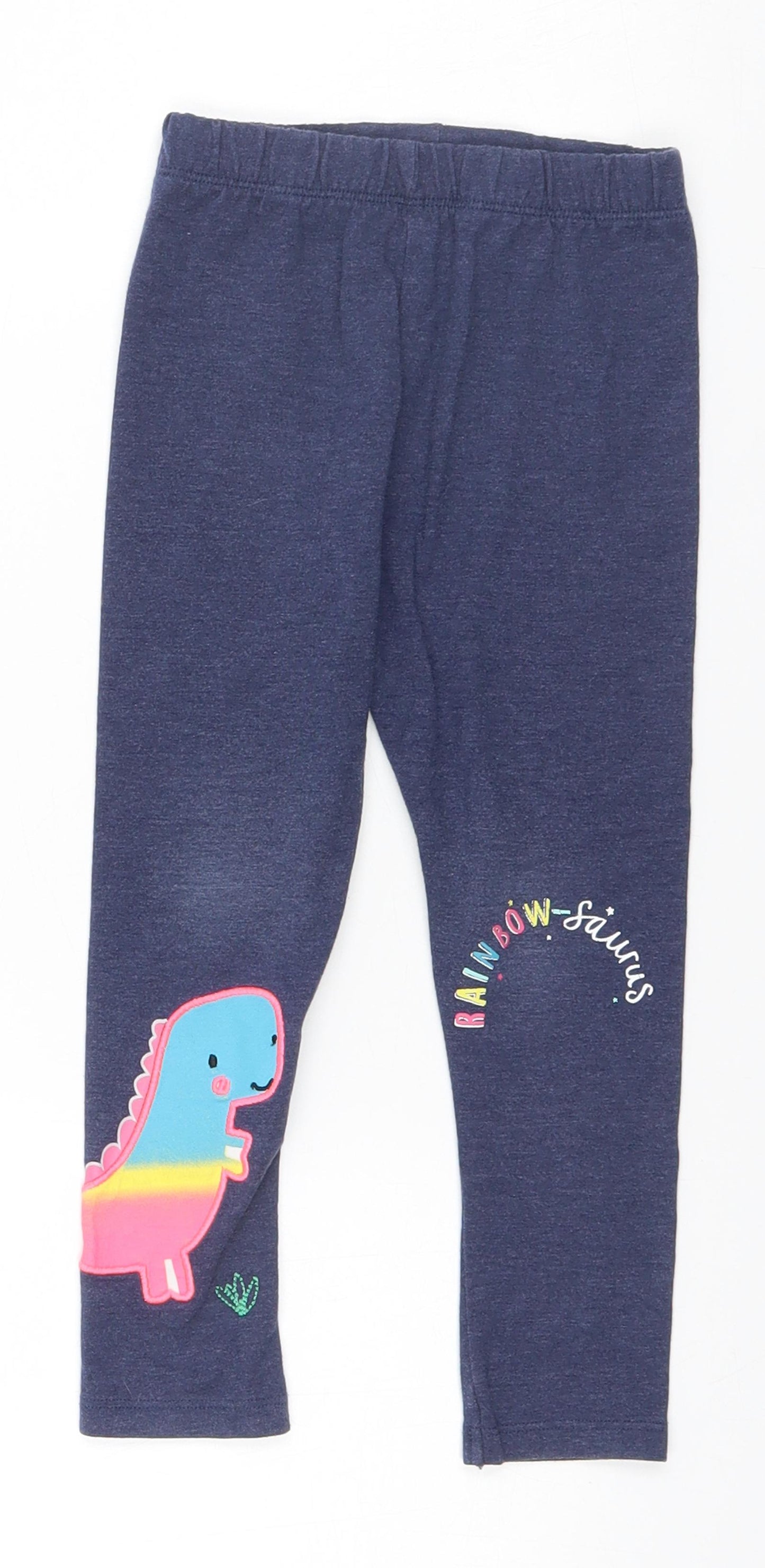 Marks and Spencer Girls Blue   Sweatpants Trousers Size 4-5 Years - Dinosaur, Rainbow