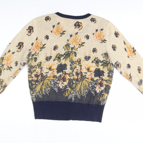 Yumi Womens Beige Floral  Cardigan Jumper Size M