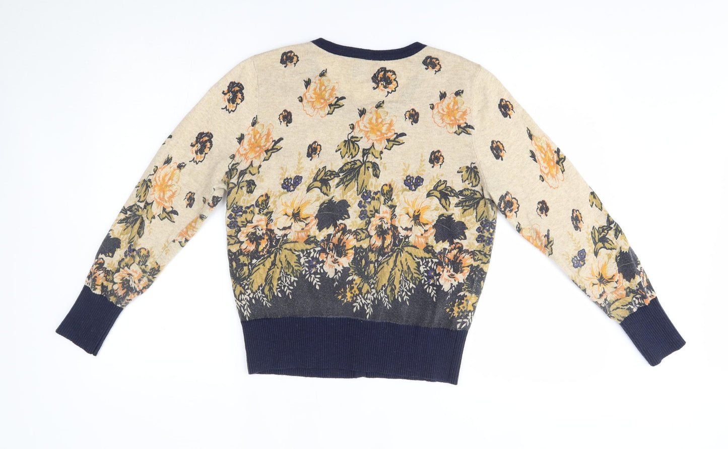 Yumi Womens Beige Floral  Cardigan Jumper Size M
