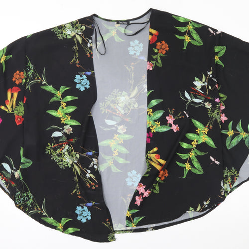 Boohoo Womens Black Floral  Wrap Blouse Size L