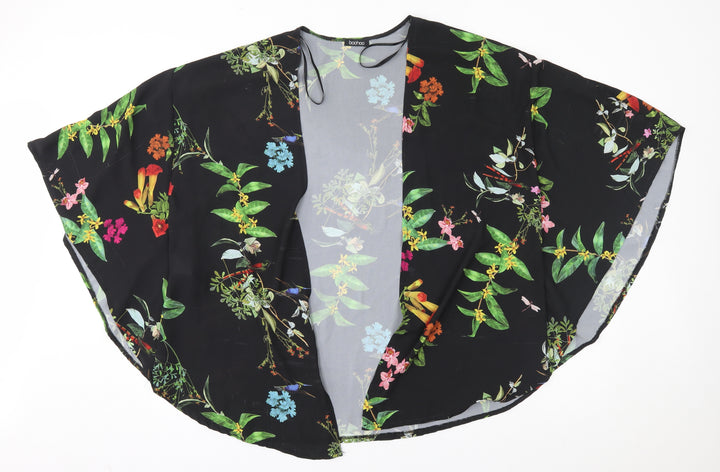 Boohoo Womens Black Floral Wrap Blouse Size L