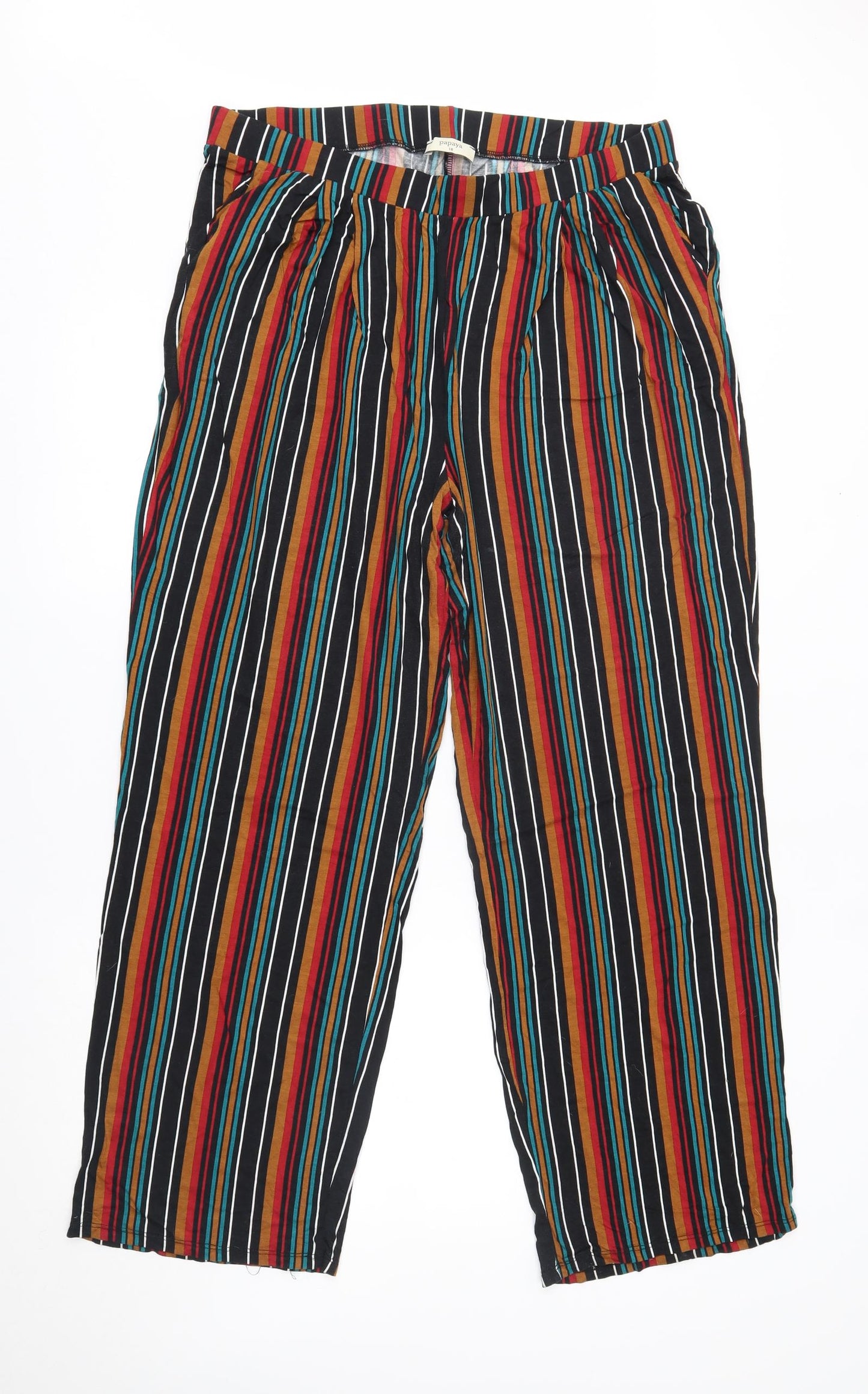Papaya Womens Multicoloured Striped  Trousers  Size 18 L29 in