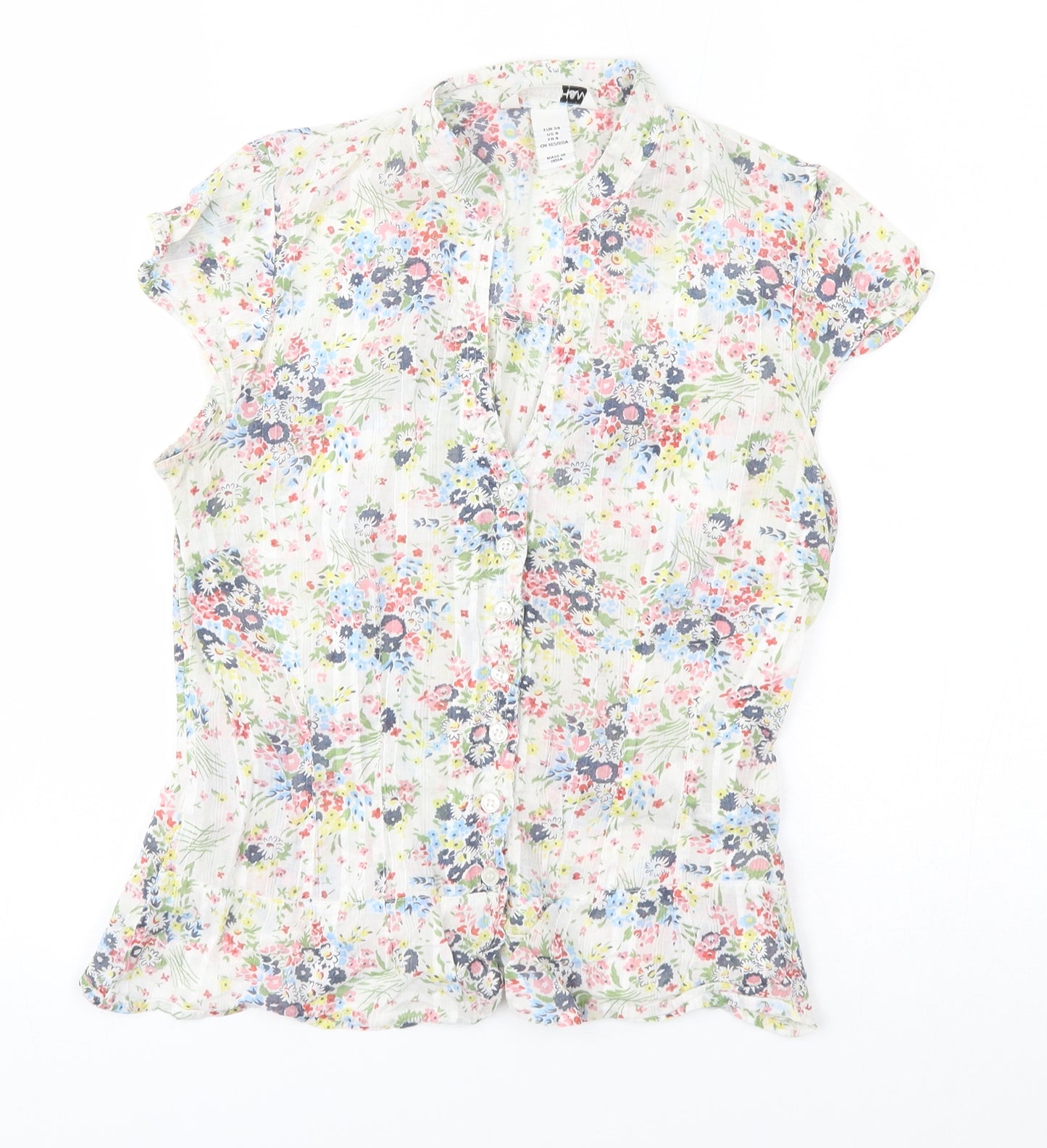 H&M Womens Grey Floral  Basic Button-Up Size 8
