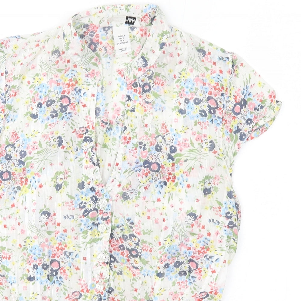 H&M Womens Grey Floral  Basic Button-Up Size 8