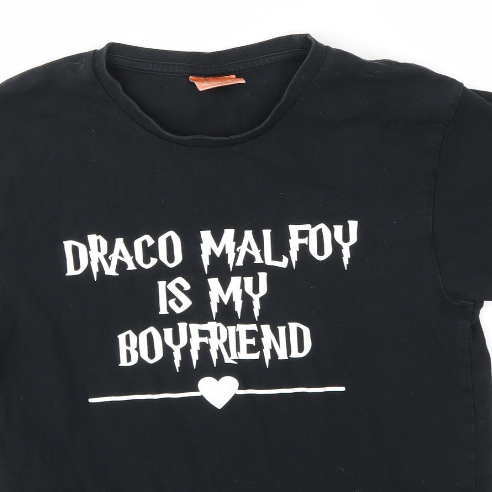 Uneek Girls Black   Basic T-Shirt Size 11-12 Years  - Draco Malfoy