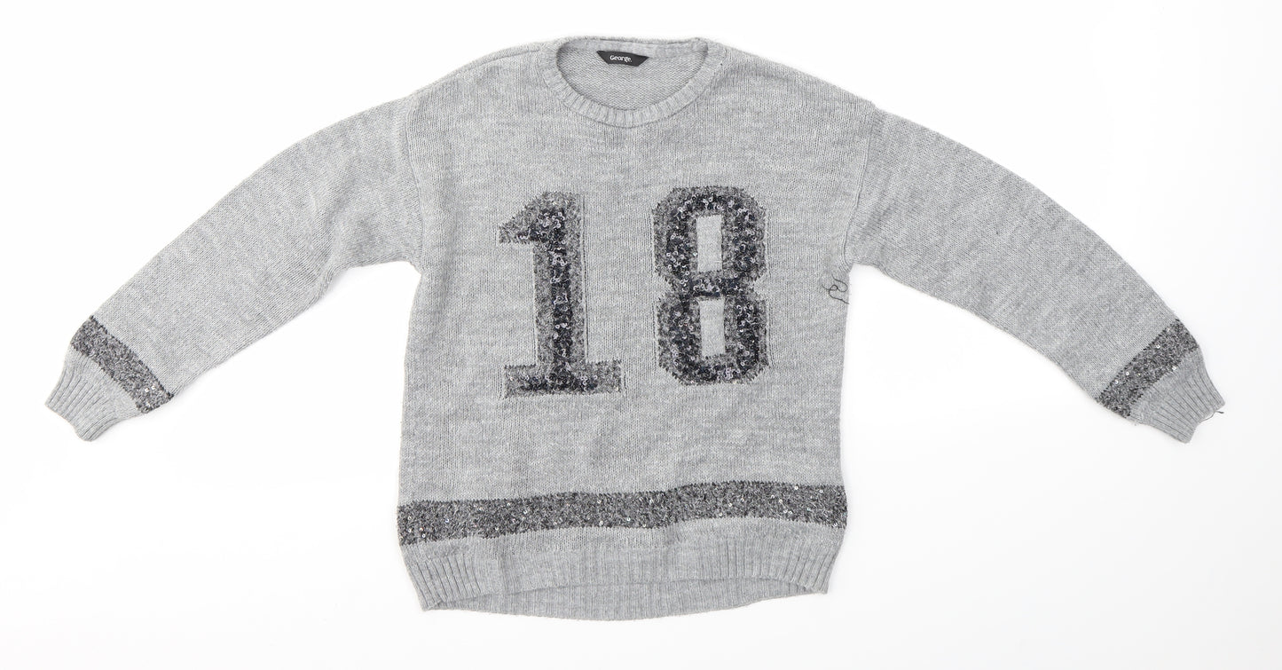 George Girls Grey   Pullover Jumper Size 7-8 Years