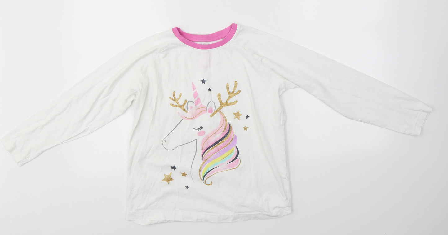 Matalan Girls White   Basic T-Shirt Size 12 Years  - Unicorn