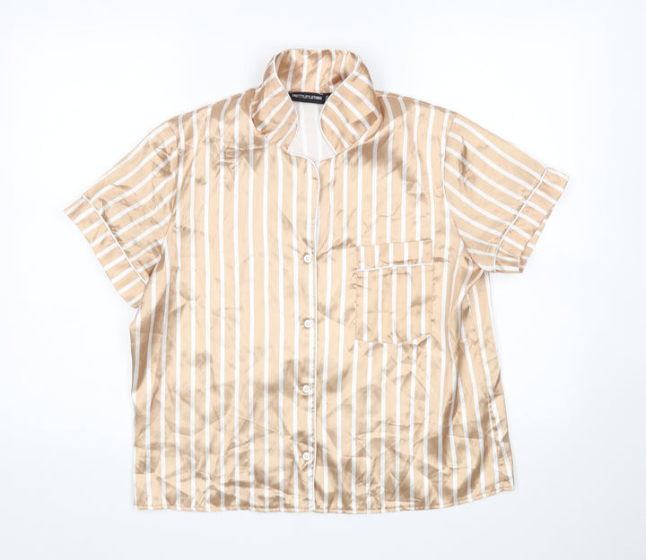 PRETTYLITTLETHING Womens Gold Striped  Top Pyjama Top Size 12