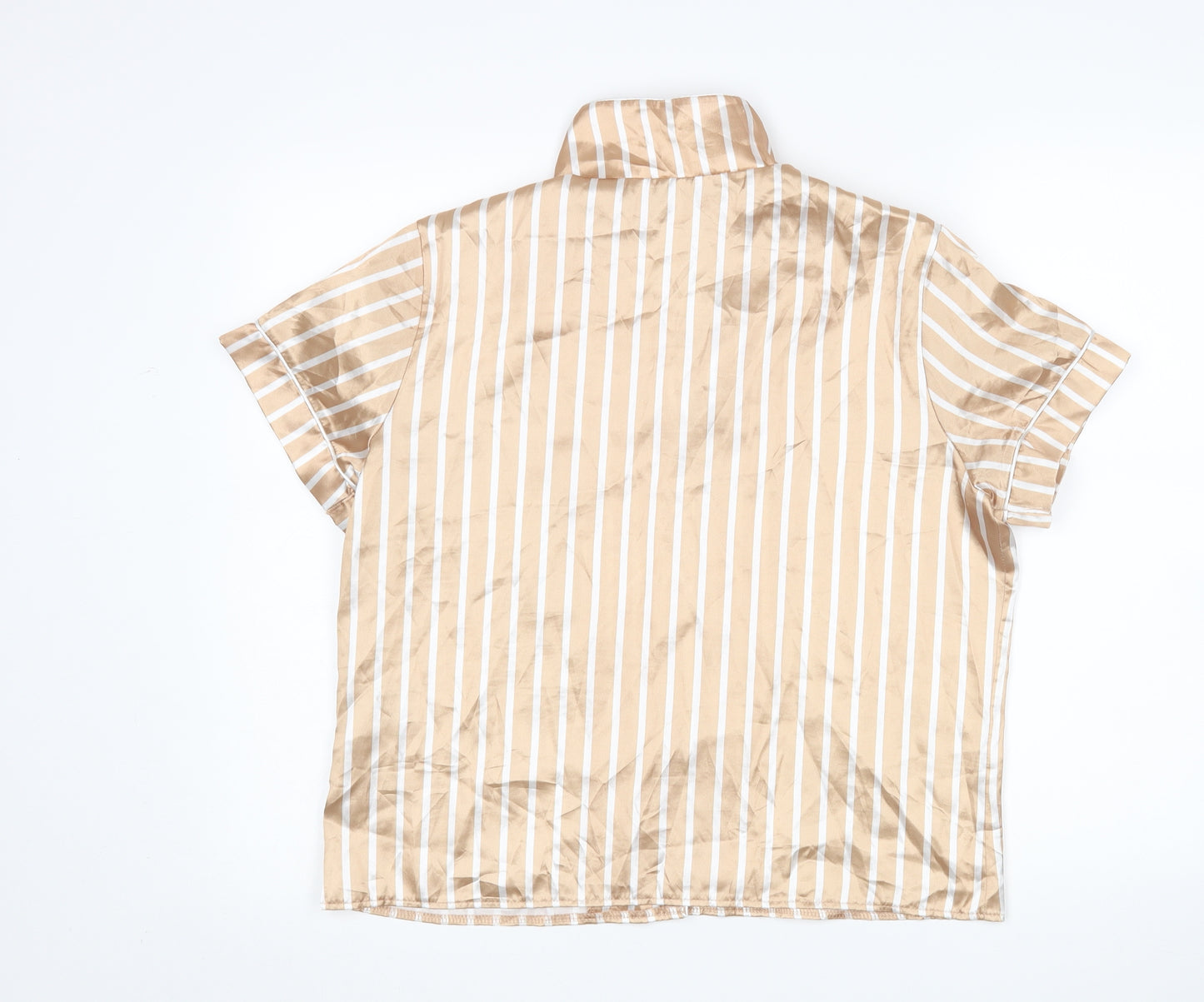 PRETTYLITTLETHING Womens Gold Striped  Top Pyjama Top Size 12