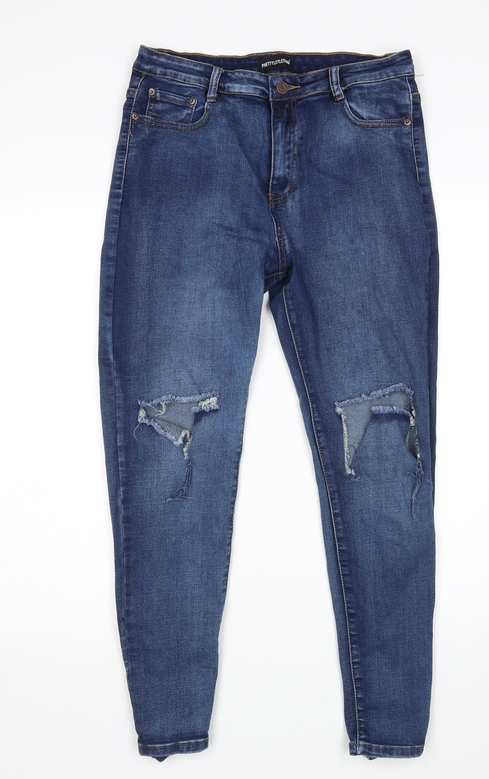 PRETTYLITTLETHING Womens Blue   Skinny Jeans Size 14 L27 in