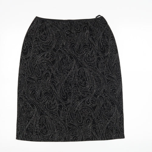 Editions Womens Black Paisley  Straight & Pencil Skirt Size 14