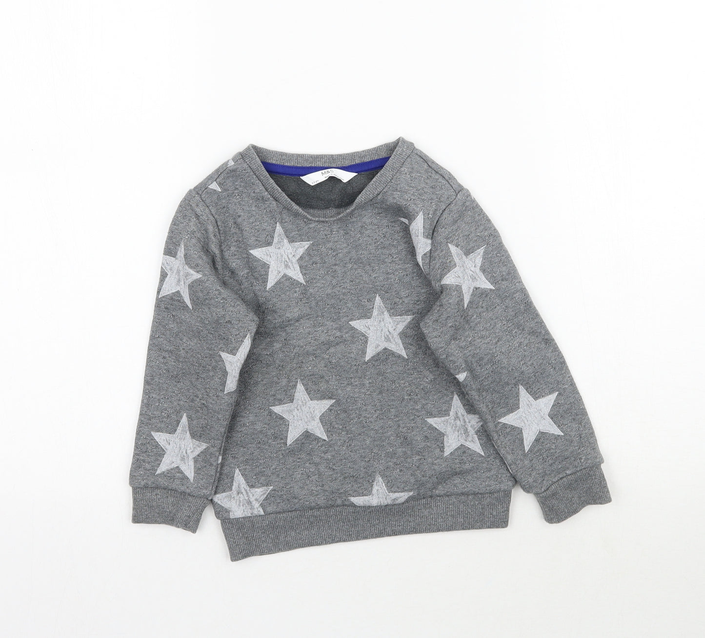 Marks and Spencer Boys Grey   Pullover Sweatshirt Size 2-3 Years  - Star pattern