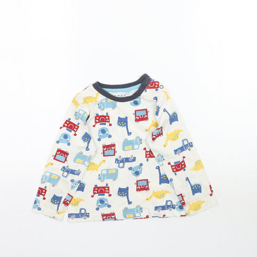 Nutmeg Baby White Solid   Pyjama Top Size 18-24 Months  - Dinosaurs & Cars