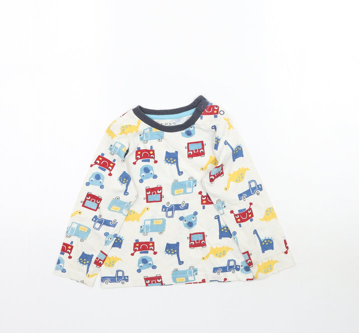 Nutmeg Baby White Solid Pyjama Top Size 18-24 Months - Dinosaurs & Cars