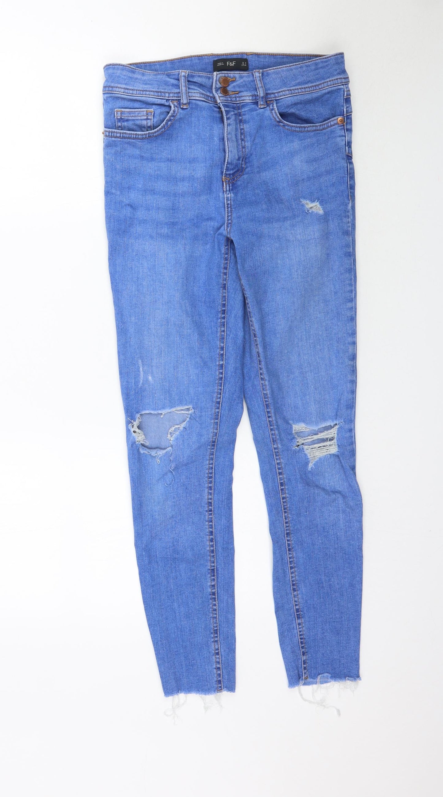 F&F Womens Blue  Denim Skinny Jeans Size 8 L28 in