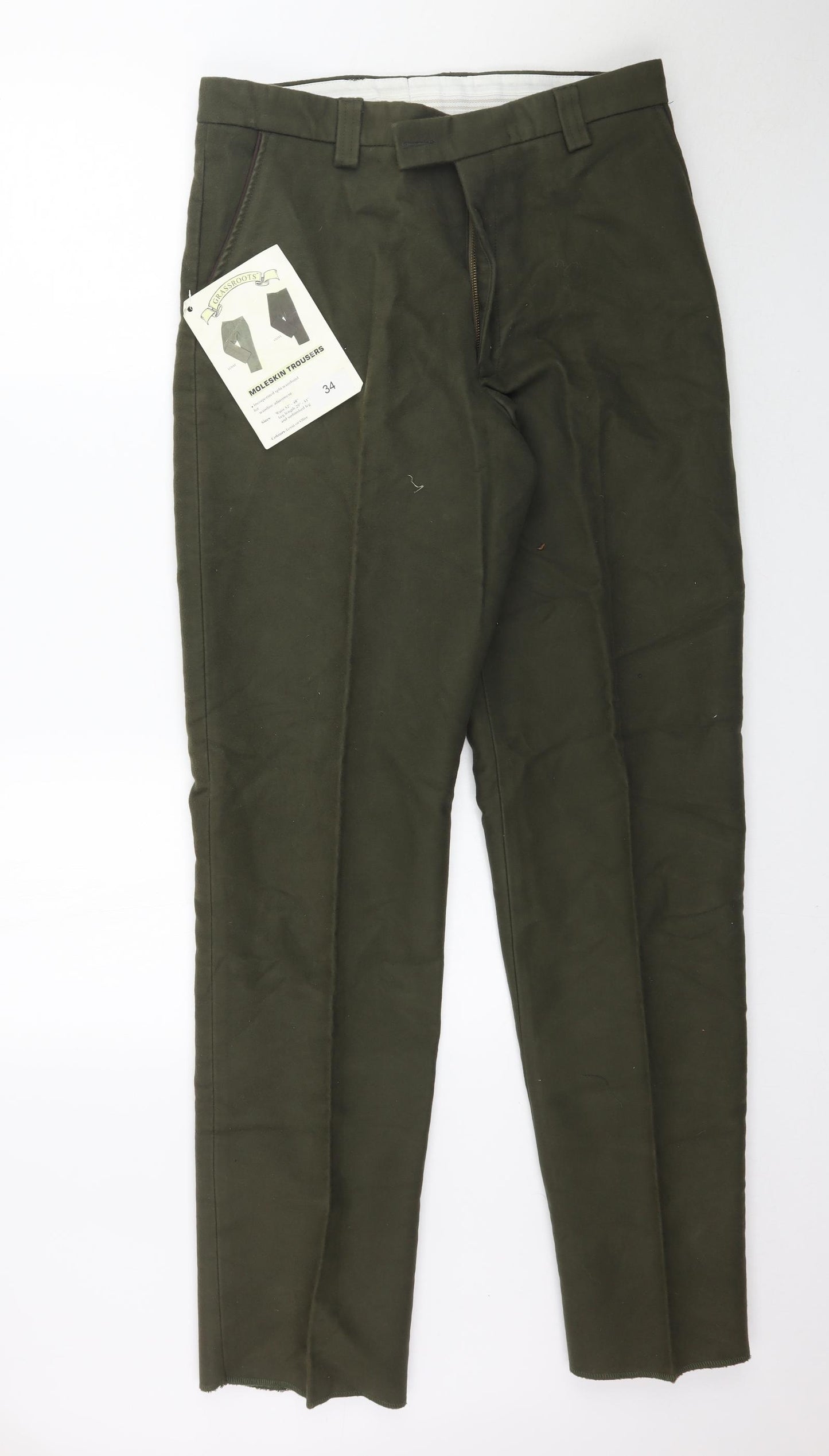 Grassroots Mens Green   Trousers  Size 34 L34 in - Moleskin