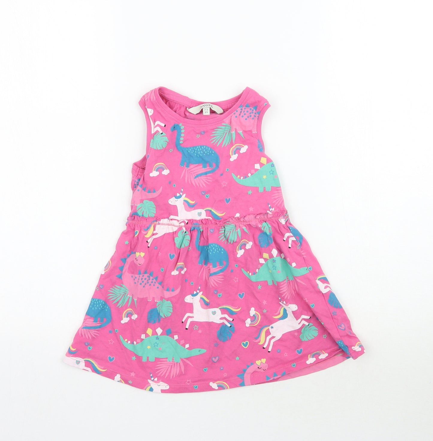 E-vie Angel Girls Pink   Fit & Flare  Size 2-3 Years  - Unicorns & Dinosaurs