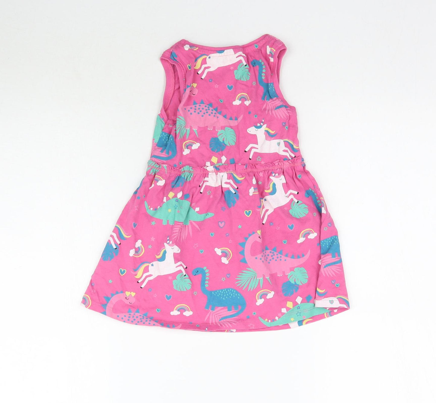 E-vie Angel Girls Pink   Fit & Flare  Size 2-3 Years  - Unicorns & Dinosaurs