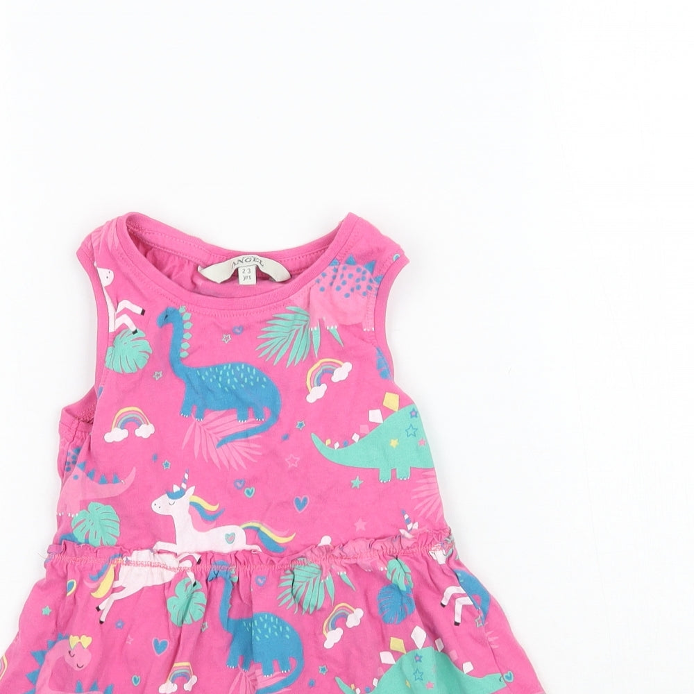 E-vie Angel Girls Pink   Fit & Flare  Size 2-3 Years  - Unicorns & Dinosaurs