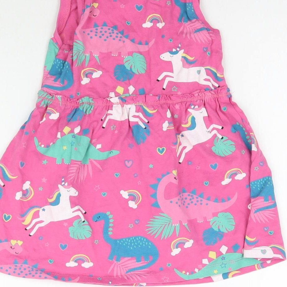 E-vie Angel Girls Pink   Fit & Flare  Size 2-3 Years  - Unicorns & Dinosaurs