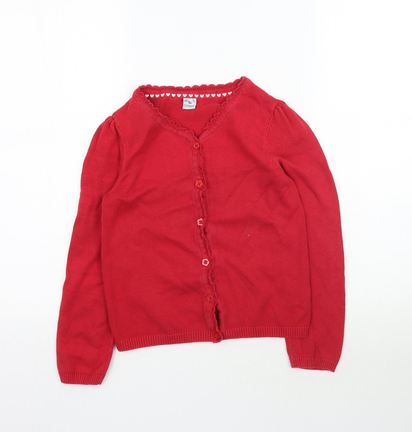 TU Girls Red  Knit Cardigan Jumper Size 9 Years