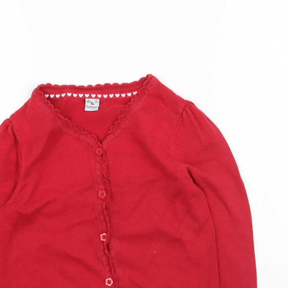 TU Girls Red  Knit Cardigan Jumper Size 9 Years