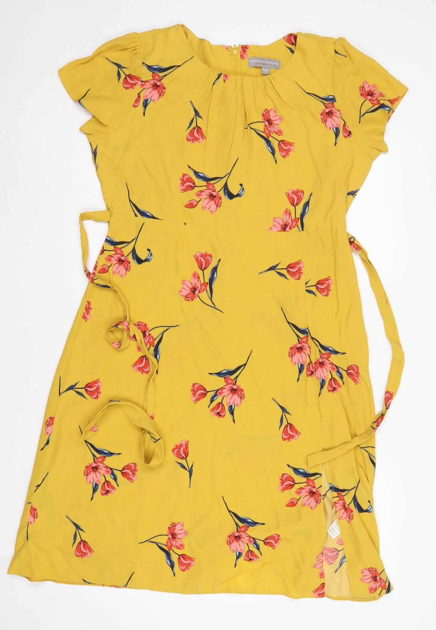 Dorothy Perkins Womens Yellow Floral  A-Line  Size 14