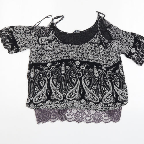 Select Womens Black Paisley  Basic Blouse Size 6