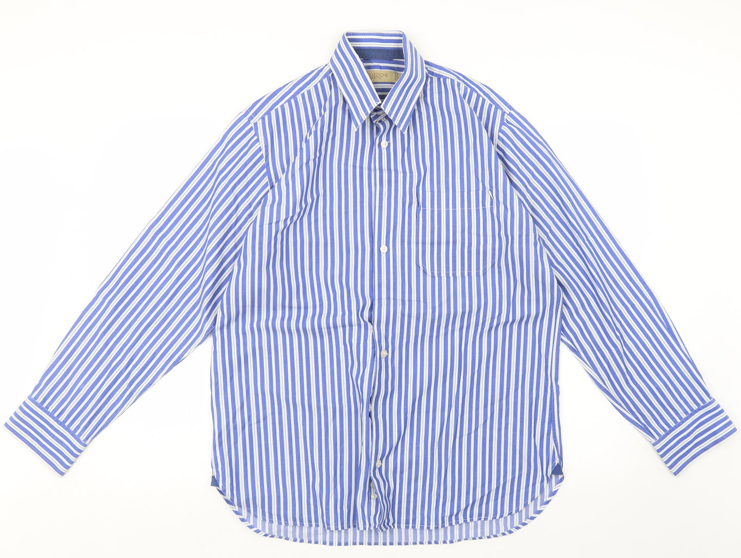 Marks and Spencer Mens Blue Striped   Button-Up Size 15.5