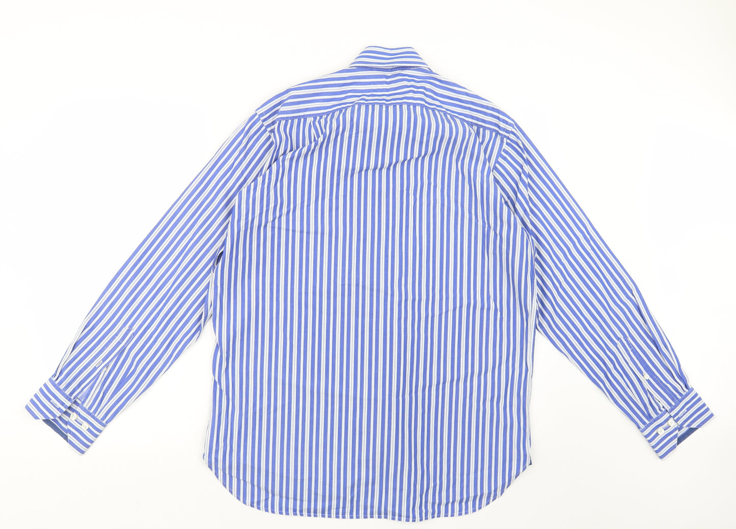 Marks and Spencer Mens Blue Striped   Button-Up Size 15.5