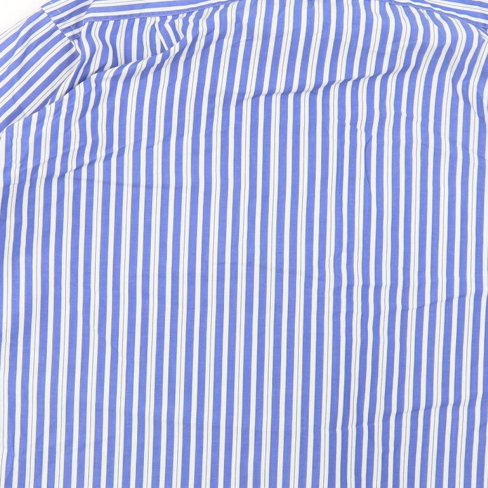 Marks and Spencer Mens Blue Striped   Button-Up Size 15.5