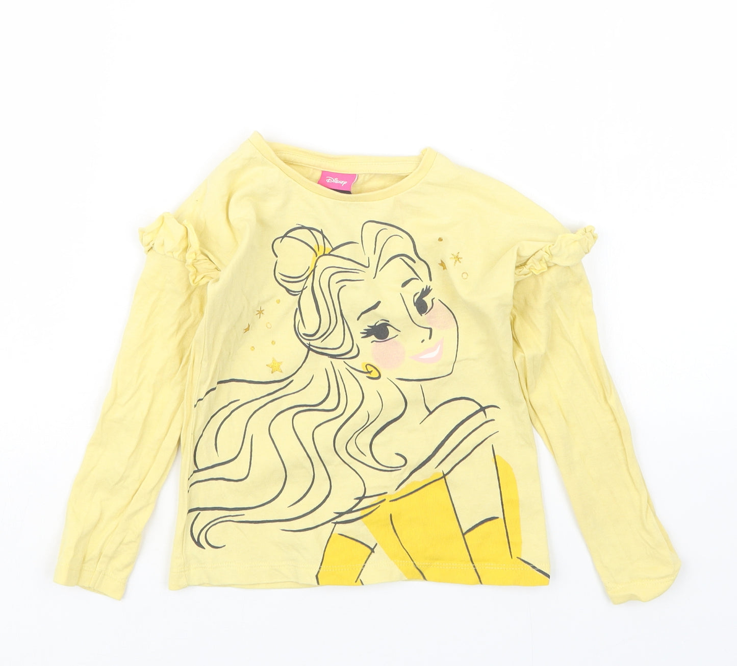 George Girls Yellow   Basic T-Shirt Size 3-4 Years  - Beauty and the Beast