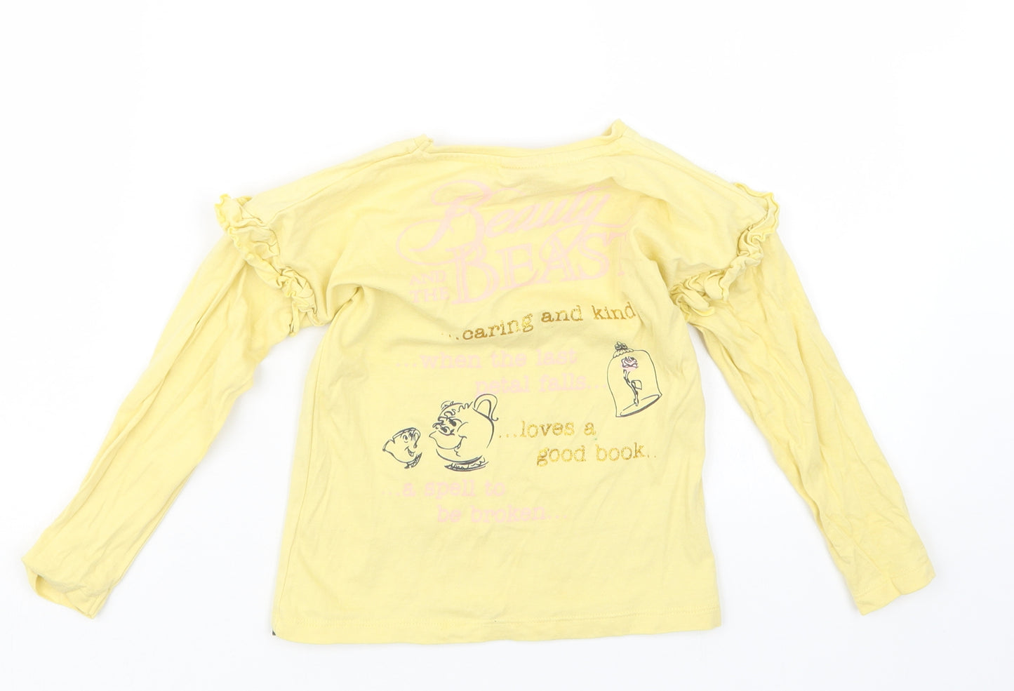George Girls Yellow   Basic T-Shirt Size 3-4 Years  - Beauty and the Beast