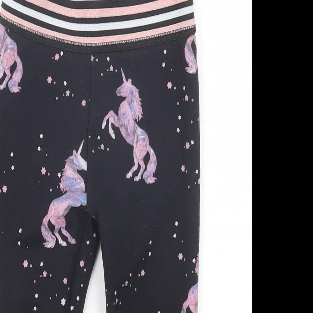 TU Girls Black Geometric  Capri Trousers Size 3 Years - Unicorn