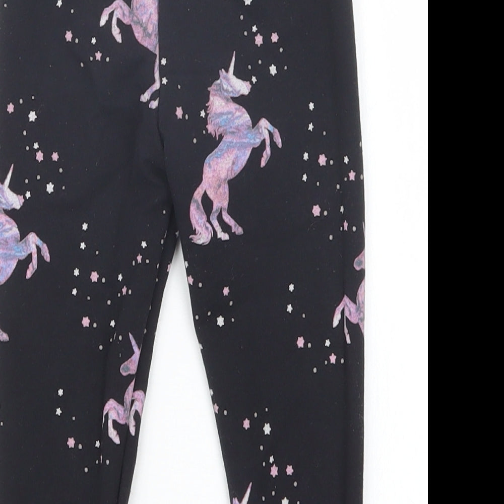 TU Girls Black Geometric  Capri Trousers Size 3 Years - Unicorn