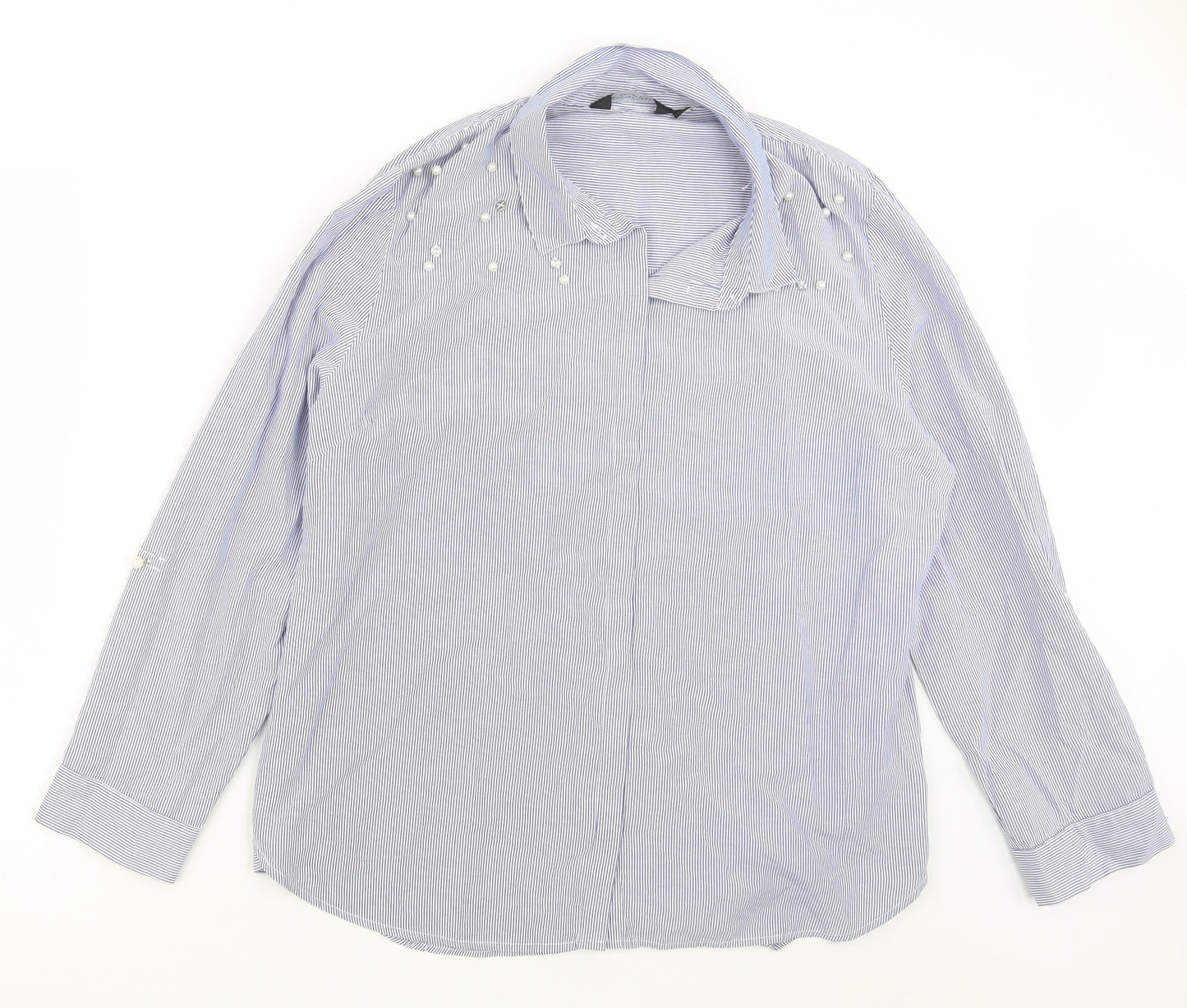 Dorothy Perkins Womens Blue Striped  Basic Button-Up Size 20