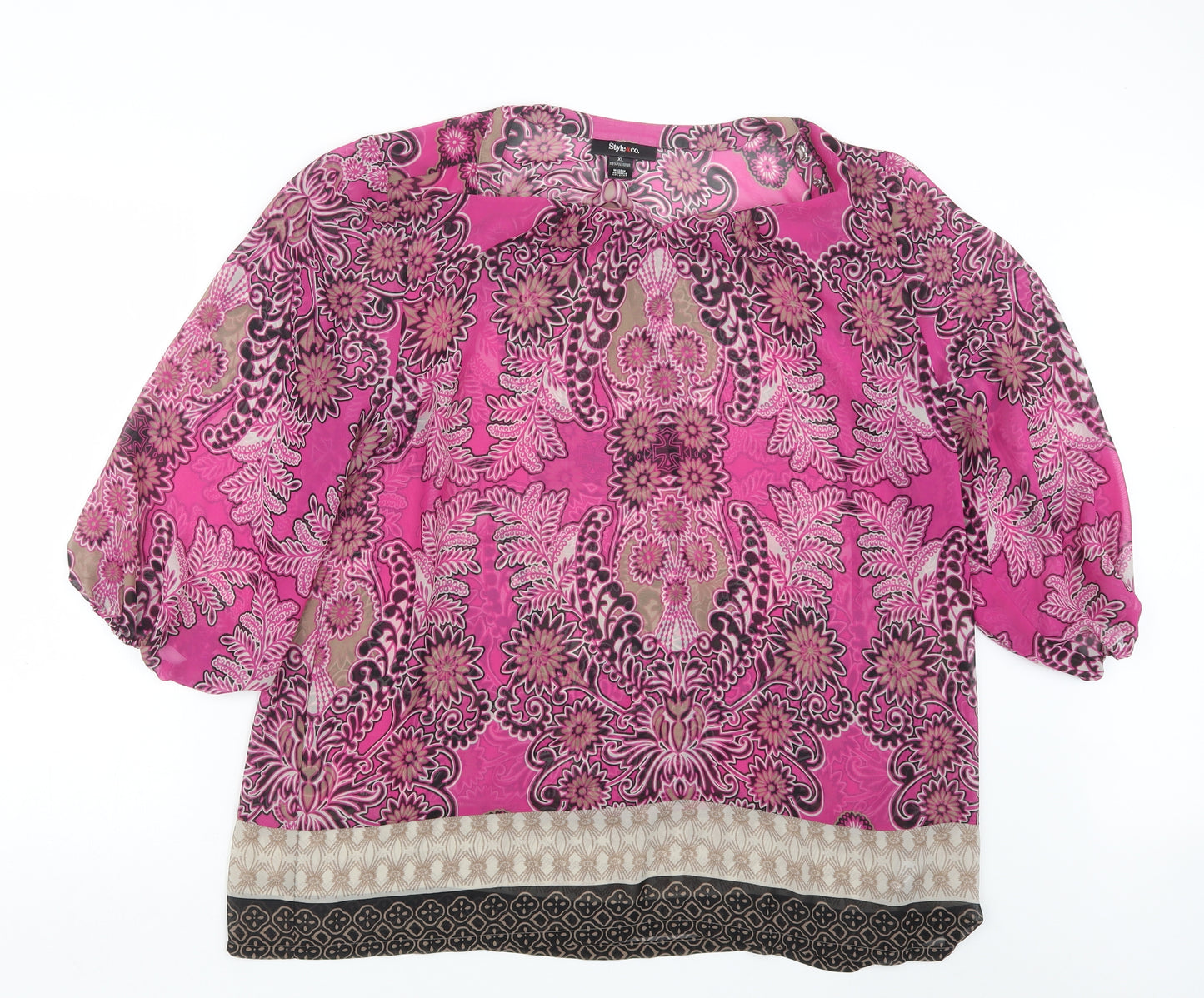 Style&co. Womens Pink Geometric  Basic Blouse Size XL