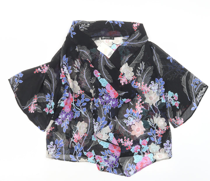 Internacionale Womens Black Floral Kimono Jacket Size 12