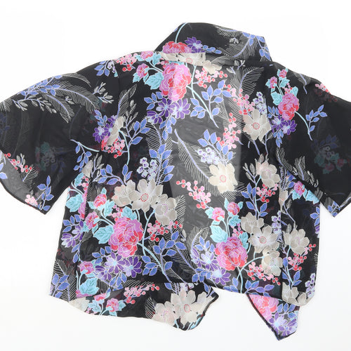 Internacionale Womens Black Floral  Kimono Jacket Size 12