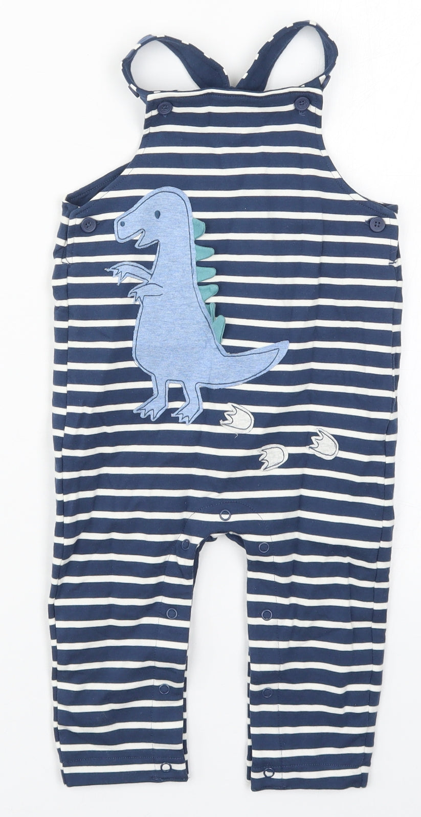 Marks and Spencer Boys Blue Striped  Dungaree One-Piece Size 12-18 Months  - Dinosaur