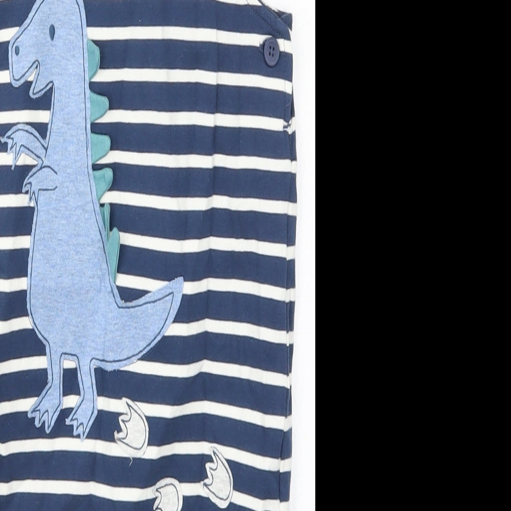 Marks and Spencer Boys Blue Striped  Dungaree One-Piece Size 12-18 Months  - Dinosaur